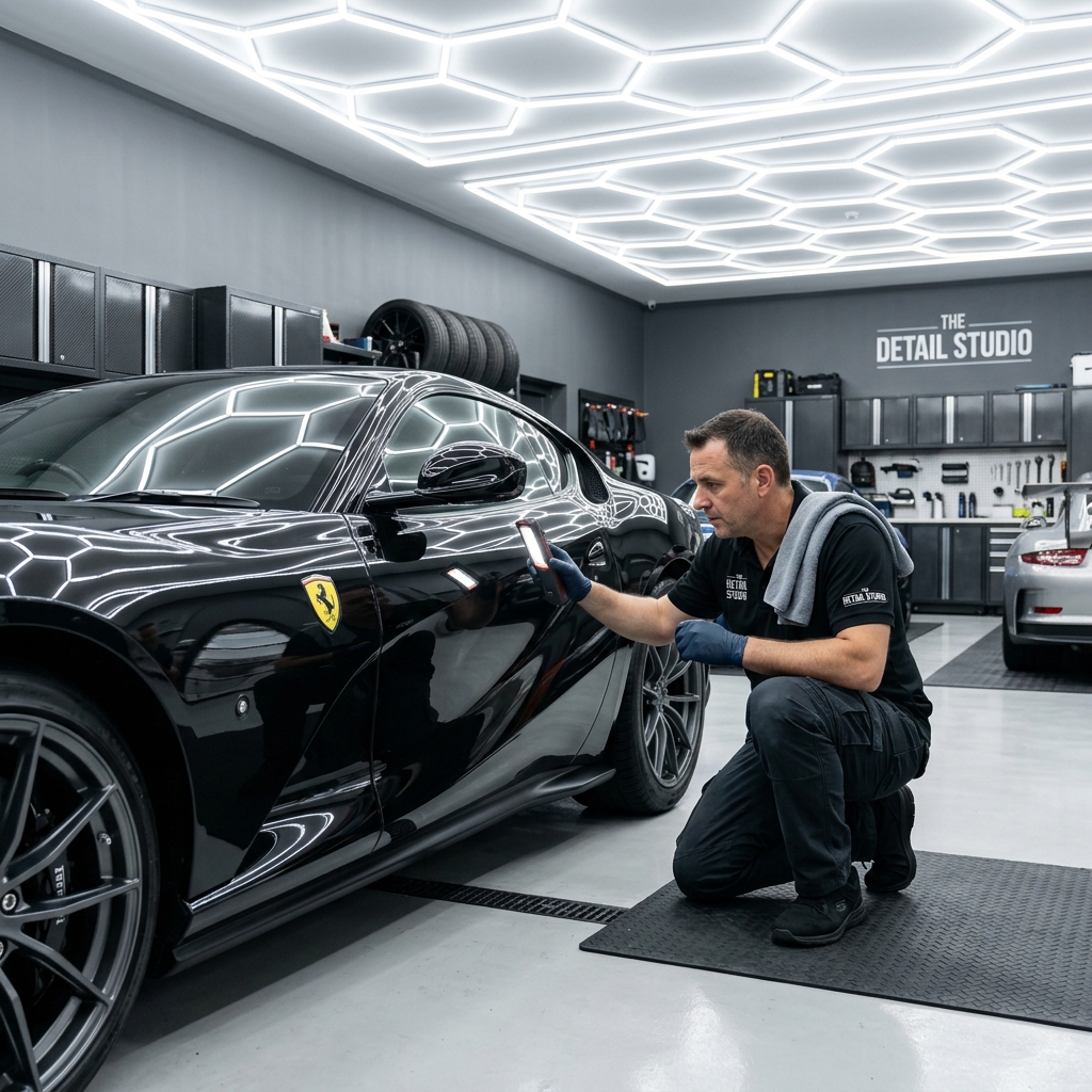 Master detailer inspecting a flawless finish